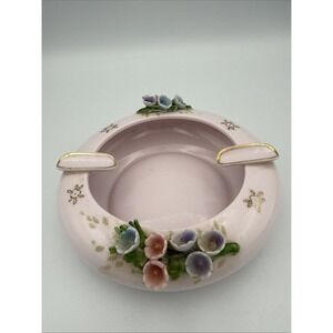 Lefton Ceramic Ashtray Pink Floral Vintage Collectible Used